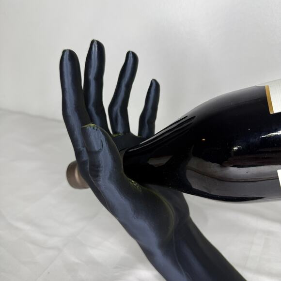 Hand Wine Bottle Holder 12" Gold Black Display Bar Shelf Decor Unique Gift - Picture 3 of 8